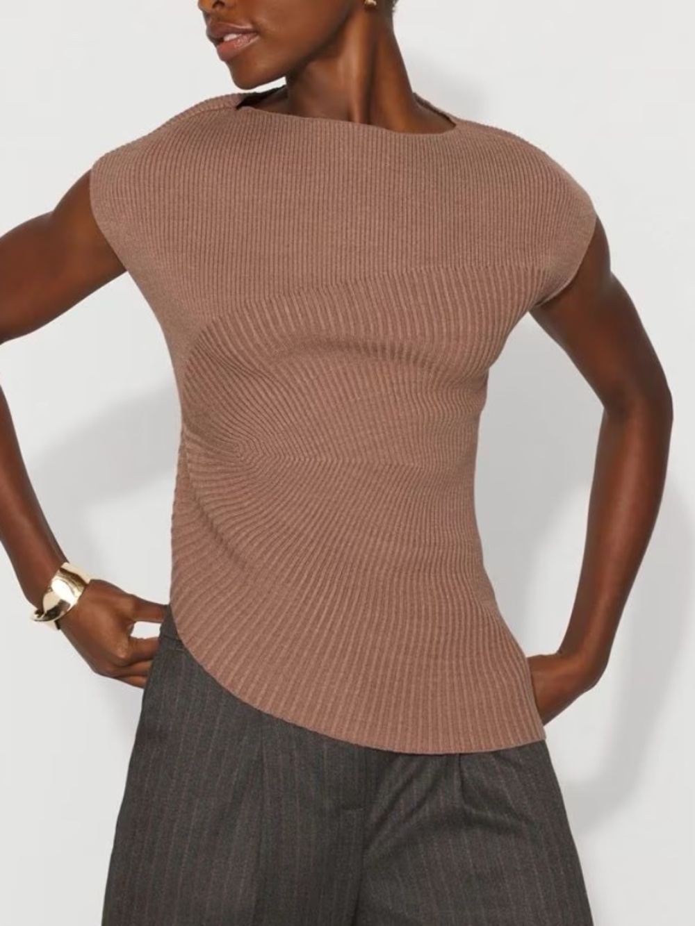 WHBM Asymmetric Rib Short Sleeve Sweater